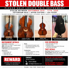 Stolen Double Bass in London, 